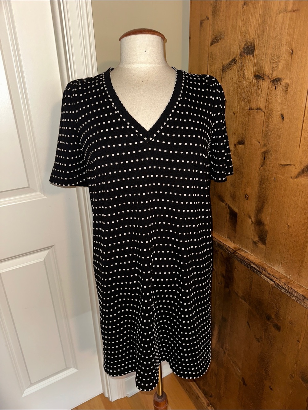 Black and White Polka Dot V-Neck Women's Dress